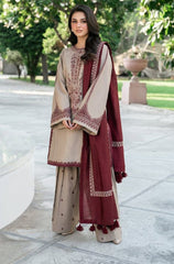 Maahru 3 Pcs Embroidered Suit with Emb Shawl